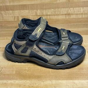 Ecco Mens Open Toe Adjustable Strap Leather Flat Sports Sandal Olive Size US 11